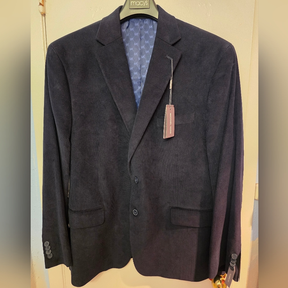 Michael Kors Men's Classic Fit Stretch Corduroy Solid Sport Coat Navy